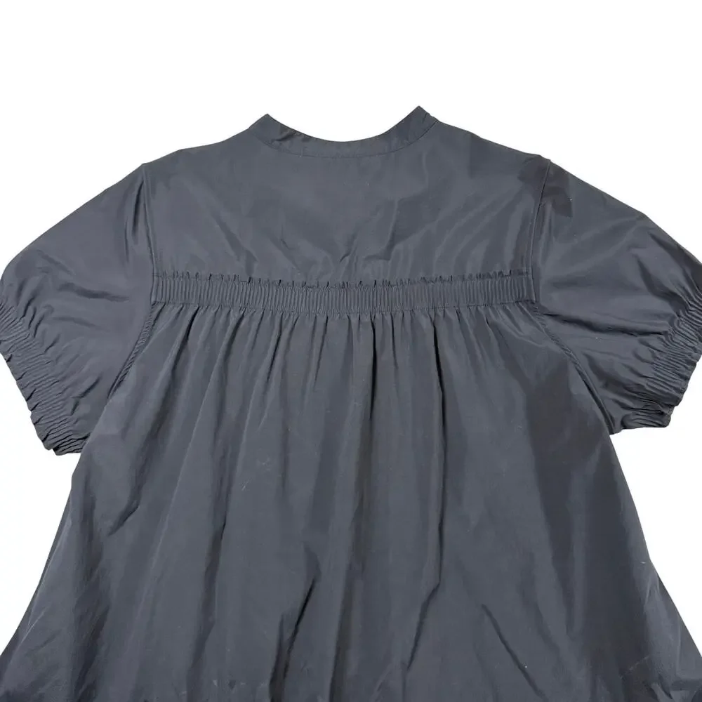 Athleta Levitate Poplin Top Black V-Neck Puff Sleeve Blouse Women's - Large